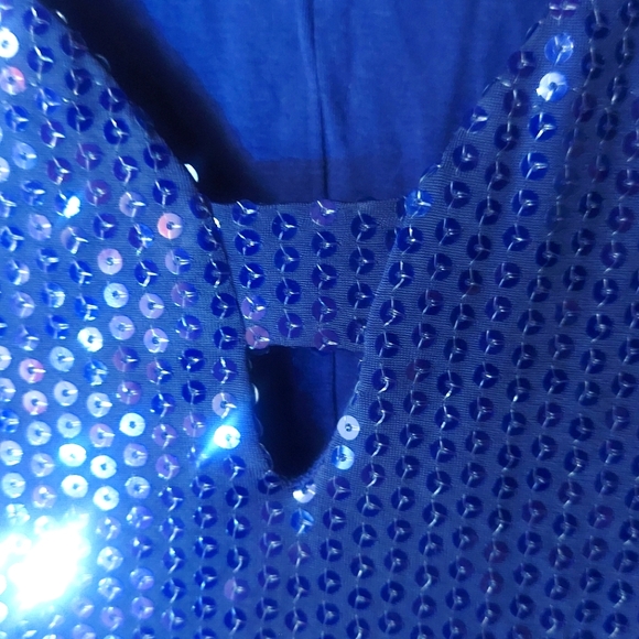 Aqua Capsule Deep Blue Purple Sequin Lined Keyhole Long Sleeve Party Dress - Picture 6 of 11